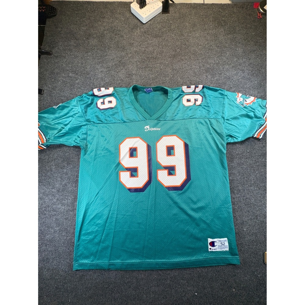 Champion Miami Dolphins Jason Taylor 99 Jersey Aqua Mesh Mens 52 XXL Vintage